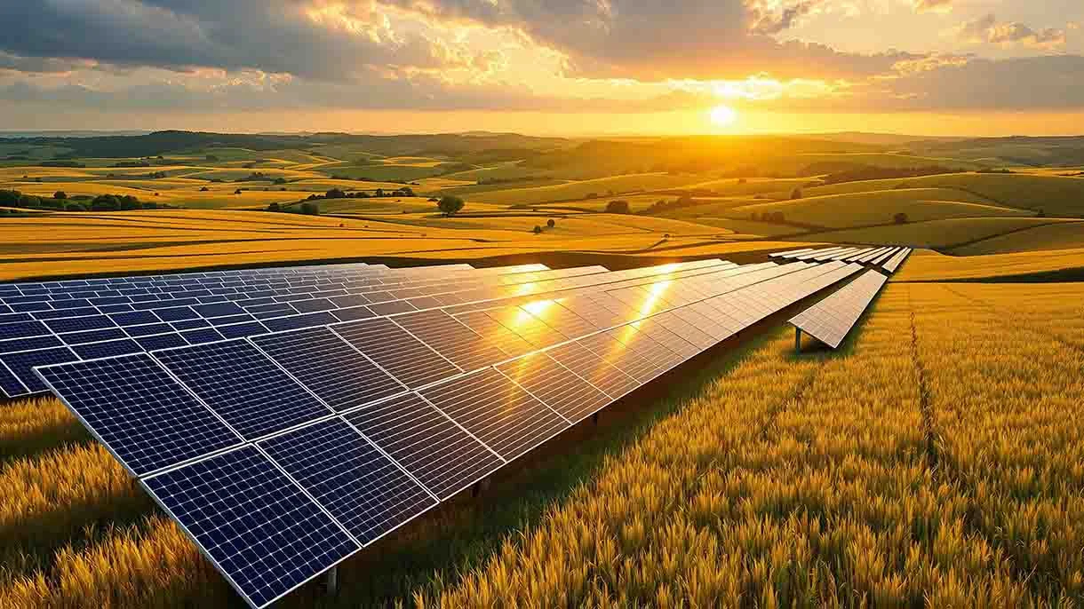 Solar farm golden hour